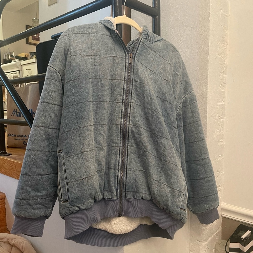 Aerie Denim & Sherpa Zip up Jacket